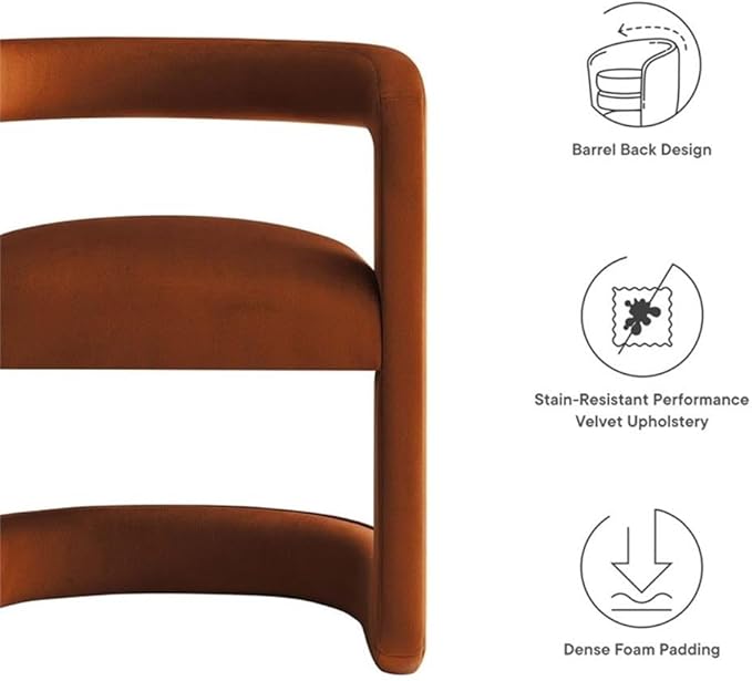 Modway Winslow Stain-Resistant Performance Velvet Accent Chair in [Color]- Open Back Barrel Armchair - Versatile Upholstered Dining Chair - Cozy Reading Chair