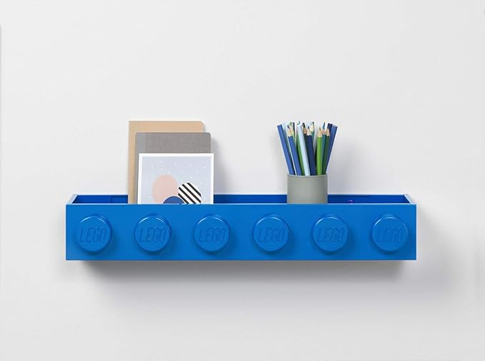 Room Copenhagen, Lego Book Rack - Decorative Floating Shelf Storage - Blue