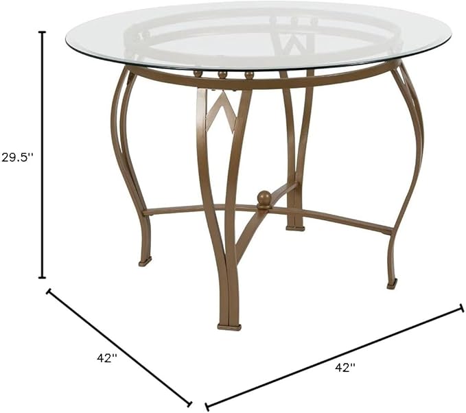 Flash Furniture Syracuse 42'' Round Glass Dining Table with Matte Gold Metal Frame