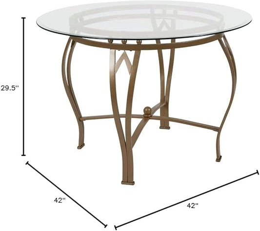 Flash Furniture Syracuse 42'' Round Glass Dining Table with Matte Gold Metal Frame