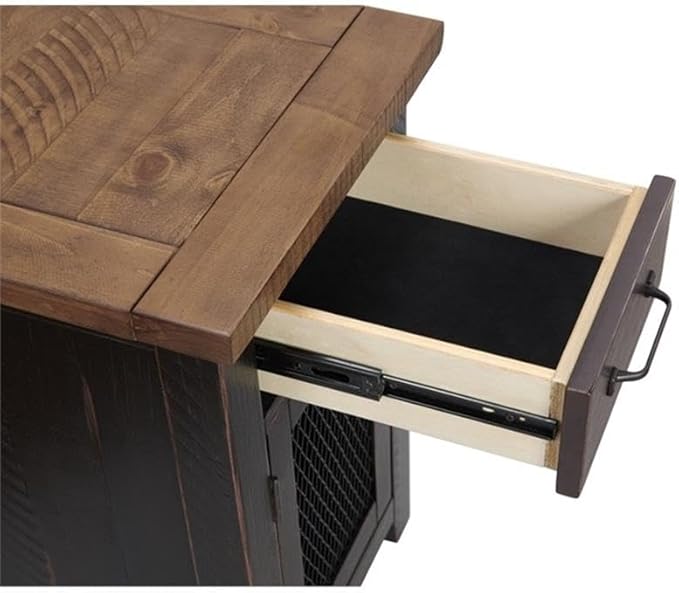 Martin Svensson Home Chairside Table - Antique Black and Honey - Rustic Style - with One Drawer and Cabinet for Storage