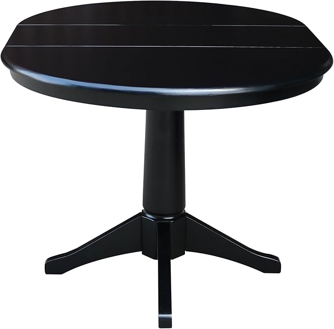 International Concepts 36" Round Top Pedestal Table with 12" Leaf-28.9" H-Dining Height, Black