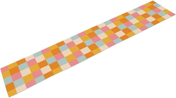 70s Hippie Table Runner Vintage Geometric Square Square Grid Yellow Orange Pink Blue 1960s 1970s Retro Country Farmhouse Dinner Runner for Living Room Kitchen Party Holiday Dinner Home Decor 13x120in
