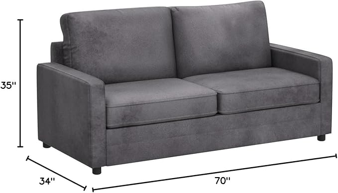Container Furniture Direct Rosina Convertible Sleeper Sofa with Innerspring Mattress and Durable Metal Frame, 500 lb Capacity, Mid-Century Velvet Pull Out Couch Bed, 70" Wide, Full Size, Fossil Grey