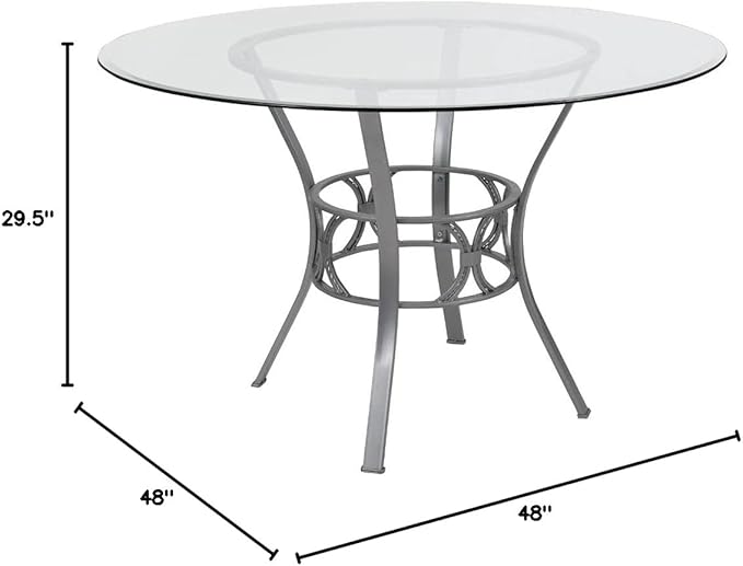 Flash Furniture Carlisle 48'' Round Glass Dining Table with Silver Metal Frame
