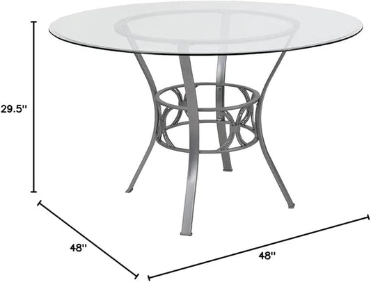 Flash Furniture Carlisle 48'' Round Glass Dining Table with Silver Metal Frame