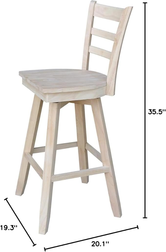 International Concepts Emily Bar Stool-30 Seat Height-with Swivel and Auto Return Chair, Brown