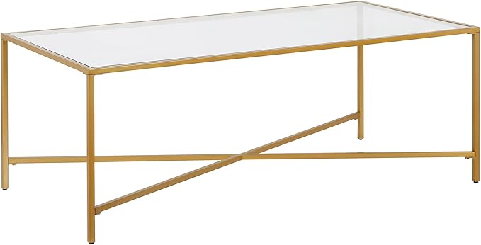 Henley 48'' Wide Rectangular Coffee Table with Glass Top in Brass
