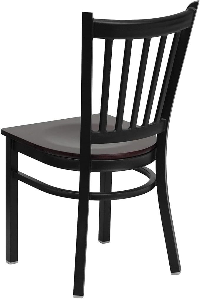 Flash Furniture 2 Pk. HERCULES Series Black Vertical Back Metal Restaurant Chair - Mahogany Wood Seat