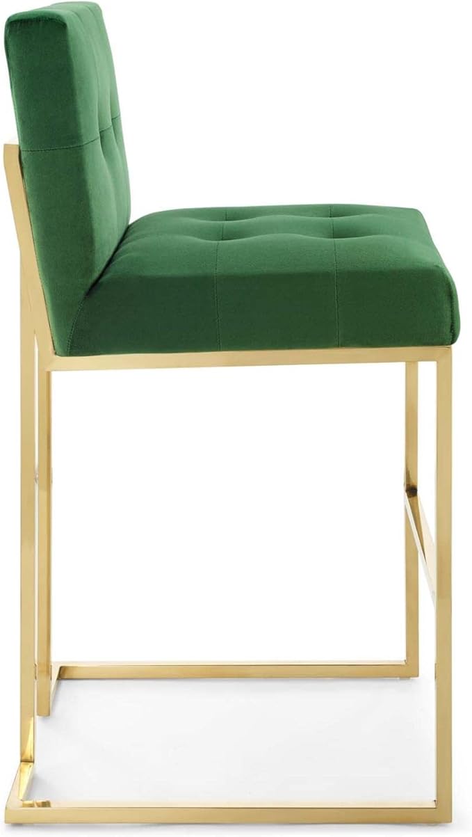 Modway Privy Gold Stainless Steel Performance Velvet Bar Stool, Emerald