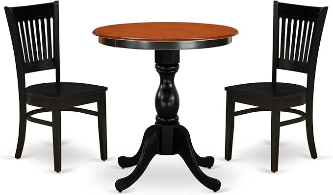 East West Furniture ESVA3-BCH-W 3 Piece Dining Table Set for Small Spaces Contains a Round Dining Room Table with Pedestal and 2 Wood Seat Chairs, 30x30 Inch, Black & Cherry
