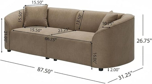 Christopher Knight Home Sabbo 87.50" Modern Sofa Couch, Wooden Home Sofa Living Room, Oversized Cloud Couch for Bedroom, Home Office, Brown