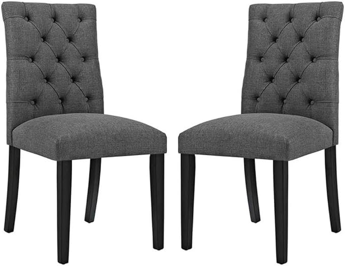 Modway Duchess Modern Tufted Button Upholstered Fabric Parsons Two Dining Chairs in Gray