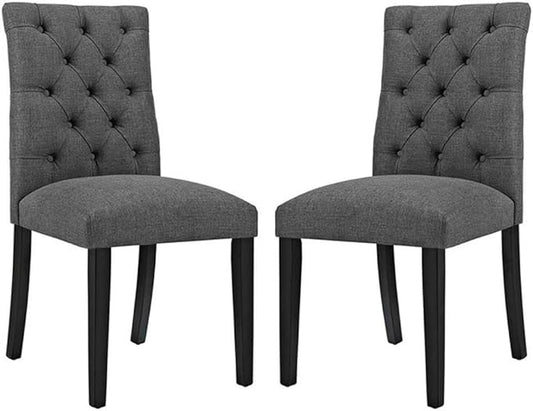 Modway Duchess Modern Tufted Button Upholstered Fabric Parsons Two Dining Chairs in Gray