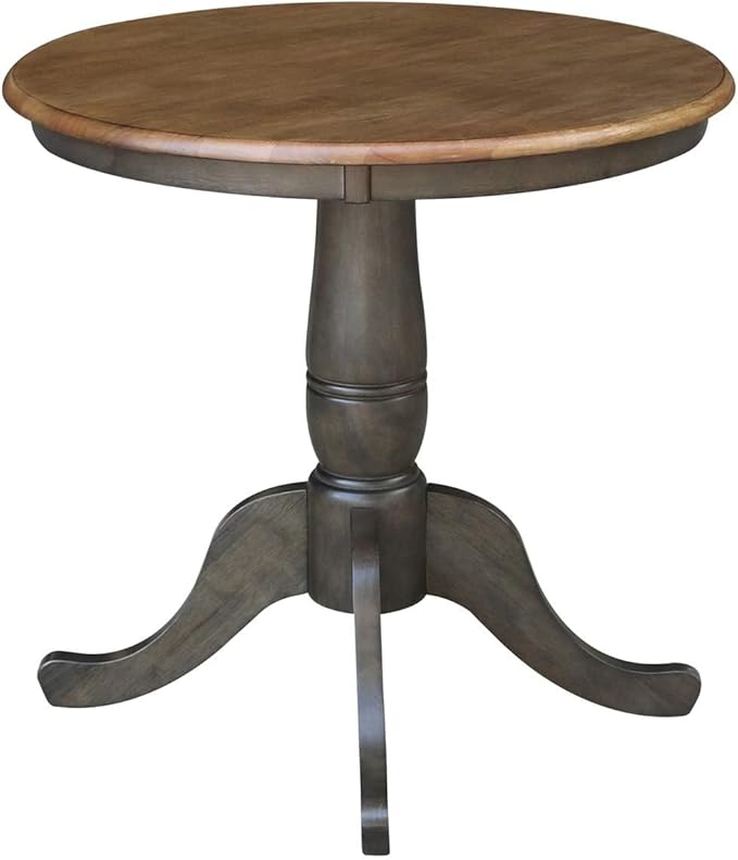 IC INTERNATIONAL CONCEPTS 30" Round Top Solid Wood Pedestal Table in Hickory/Washed Coal - Counter Height