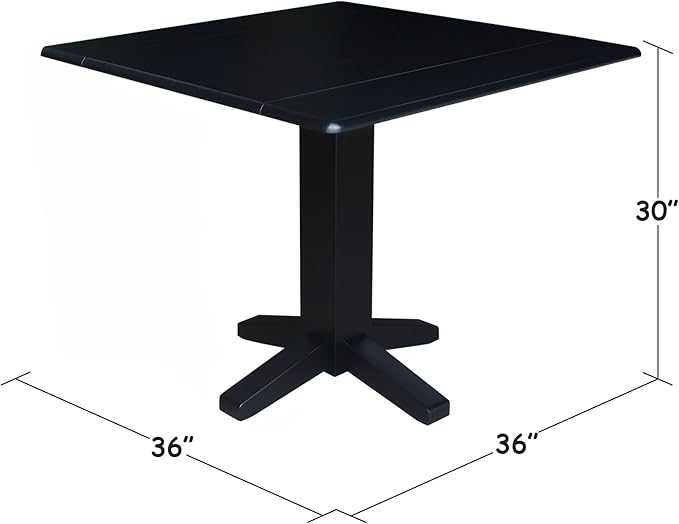 Solid Wood 36" Square Dual Drop Leaf Dining Table, Black