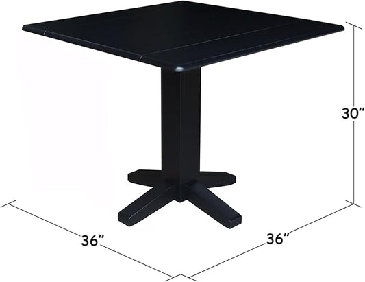 Solid Wood 36" Square Dual Drop Leaf Dining Table, Black