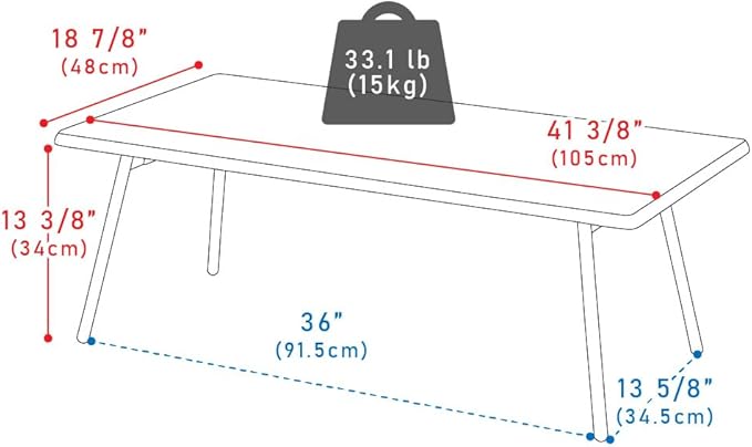 PaletteLife Folding Coffee Table, No Assembly, W41.3 x D18.9 x H13.4 in, Round Corner, for Dorm and Living Room, Portable and Space-Saving, Modern, Compact, Walnut Brown