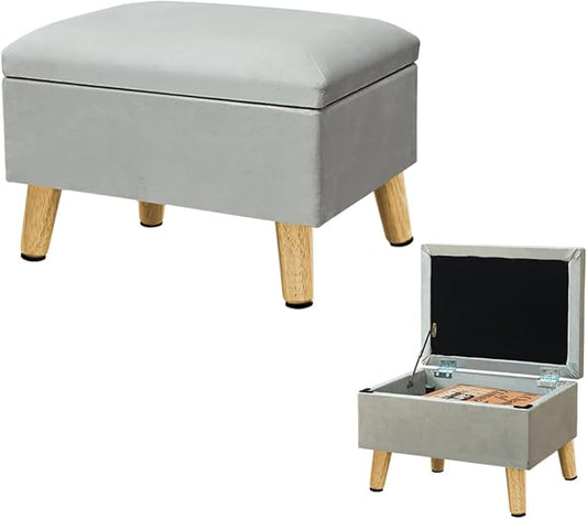 lumizone Small Ottoman with Storage Footstool Compact Foot Rest Stool for Living Room Under-Desk Entryway or Bedroom 10.63" Low-Height Storage Ottoman Cube Lightweight & Stylish (Gray)