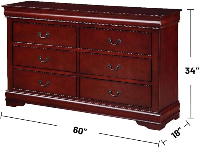 Acme Louis Philippe III 6 Drawers Dresser in Cherry