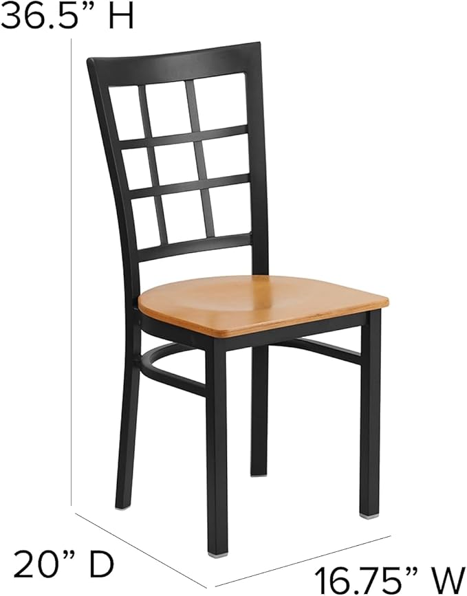 Flash Furniture HERCULES Series Black Window Back Metal Restaurant Chair - Natural Wood Seat