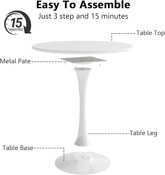27.5 inch Small Dining Table for 2-4 People, Round Kitchen Table with Tulip Design, White Modern Table for Dining Room and Living Room, Quick and Easy Assembly (White)