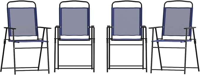 Flash Furniture Mystic Folding Patio Sling Chairs, Outdoor Textilene Lawn Chairs with Armrests, Set of 4, Navy