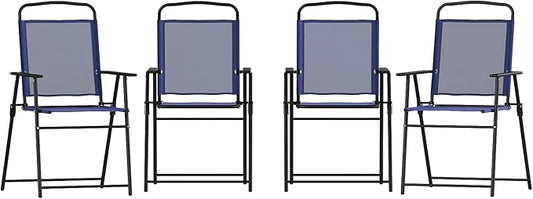 Flash Furniture Mystic Folding Patio Sling Chairs, Outdoor Textilene Lawn Chairs with Armrests, Set of 4, Navy