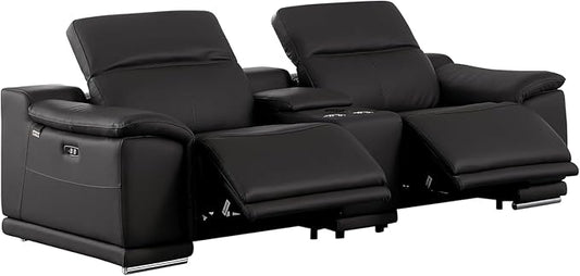 BlackJack Furniture Venice Top Grain Italian Leather Power Recline Loveseat Sofa - 93" Theater Seating Modern Couch for Living Room Apartment Lounge Home with Adjustable Headrests & USB Port, Black