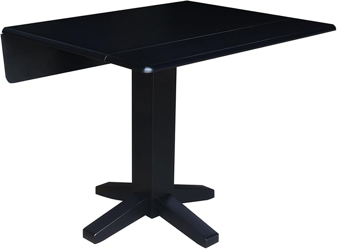 Solid Wood 36" Square Dual Drop Leaf Dining Table, Black