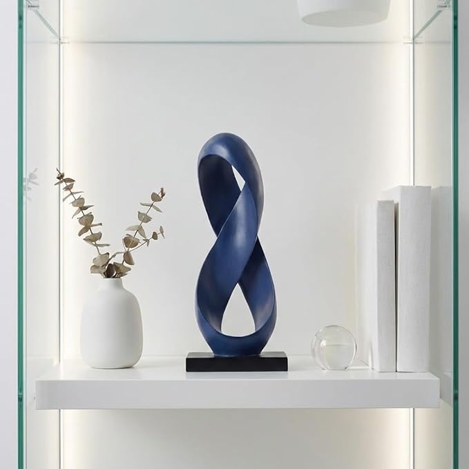Large Blue Knot Decor Statue 14.6in Tall, Resin Geometric Tabletop Sculpture for Coffee Table, Modern Decorative Object for Shelves Mantel, Contemporary Home Decor Accent, Decorative Knot
