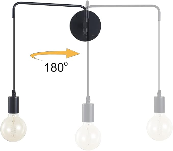 Wall Lamp with Plug in Cord, Swing Arm Wall Sconces with On Off Switch in Cord, Metal Black Vintage Industrial Wall Mounted Light Fixture for Living Room Bedside Bedroom (1 Pack)
