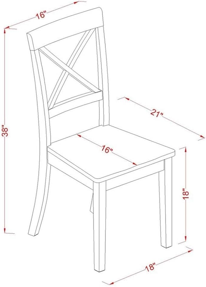 East West Furniture BOC-BLK-W Boston Dining Room Chairs - Cross Back Solid Wood Seat Chairs, Set of 2, Black