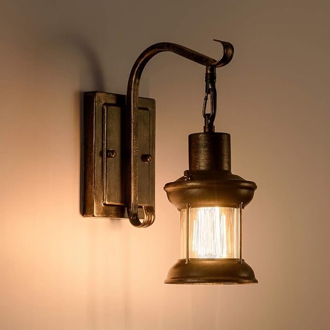 Luling Vintage Glass Wall Sconce Fixtures, Rustic Nordic Glass Wall Light Fixtures Retro Metal Black Painting Color Wall lamp for Restaurant Home Bar Bedroom Bedside Corridor Decorate (No Bulb)