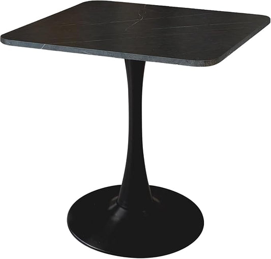 Square Modern Dinning Table 30 inches for 2-4 Bistro Tulip Table with Faux Marble top,Easy Assemble,no Wobble,Stable Sturdy Metal Frame Diameter 30in*H28.74in (Black, 30in)