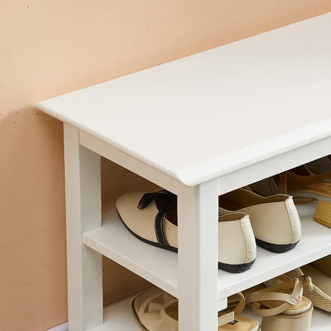 Shoe Rack Bench for Entryway with Storage, 24", 3-Tier Wooden Shoe Bench for Hallway, Front Door, Entrance, White
