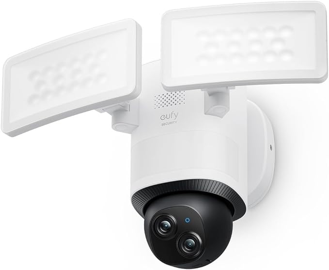 eufy Security Floodlight Camera E340 Wired, 360° Pan and Tilt Indoor Cam S350, Dual Cameras, 4K UHD Resolution Security Camera with 8× Zoom and 360° PTZ