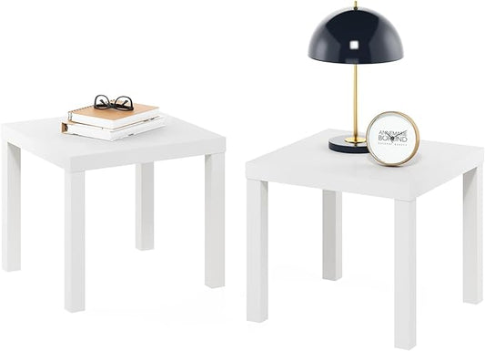 Furinno Classic Homey Square Parsons Side End Table, Set of 2, White