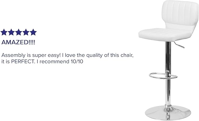 Flash Furniture Samantha Contemporary White Vinyl Adjustable Height Barstool with Vertical Stitch Back and Chrome Base (Pack of 2)