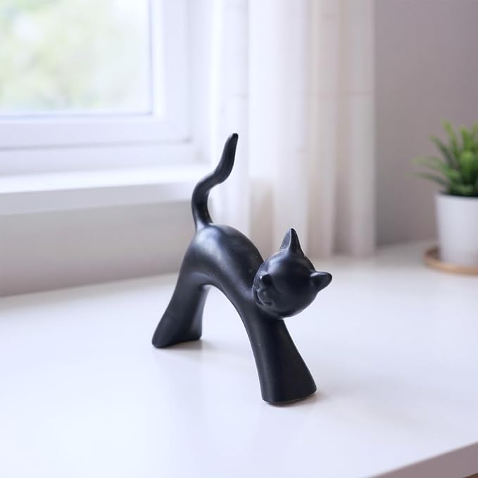 Zerzsy Ceramic Cat Statue Figurine Sculpture Home Decor, 2-Pack Black and White Kitten Sculptures Small Knick Office Desk Accessories Decoration Gifts for Cat Lover