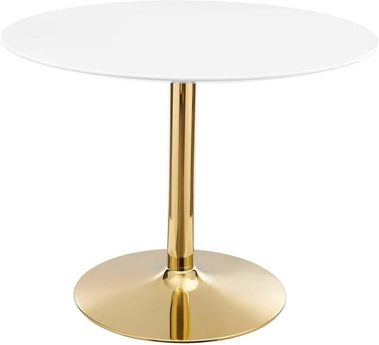 Modway Verne Round Modern 40" Dining Table in Gold White
