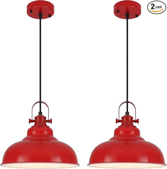 Red Pendant Lights Kitchen Island, 2 Pack Kitchen Island Lighting, Farmhouse Pendant Light Fixtures (11.41" W), Island Pendant Light for Kitchen, Restaurants, Cafes