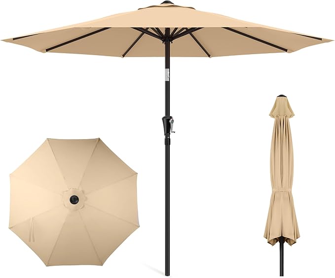 HOMSHADE Outdoor Patio Umbrella - Market Table Pool Deck Umbrella with Push Button Tilt, Crank, UPF50+ UV Protection and Sturdy Ribs, 3-Year Fade Resistance, 220GSM Solution-Dyed Fabric (No base)