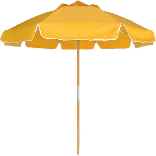 AMMSUN 7.5ft Heavy Duty High Wind Beach Umbrella Commercial Grade with Air Vent Ash Wood Pole & Carry Bag UPF 50+ Sun Protection for Patio Garden Pool Backyard Yellow