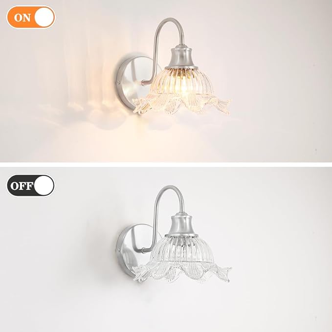 Wall Sconce Lights, Brushed Nickel Sconce Wall Decor with Crystal Glass Shades - Bathroom Vanity Mirror Lighting for Bedroom/Bathroom, Modern Hardwaired Wall Light Fixtures, E26