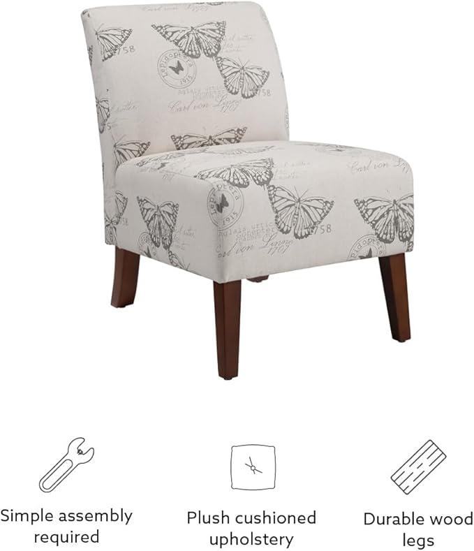 Linon Butterfly, Dark Espresso Linen Lily Chair, 21.5" W x 29.5" D x 31.5" H