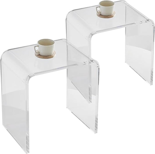 VEVOR Acrylic Side Table Set of 2, U- Shaped Coffee Table, Clear Acrylic End Table with Waterfall Edges for Drink, Food, Snack Used in Living Room & Bedroom