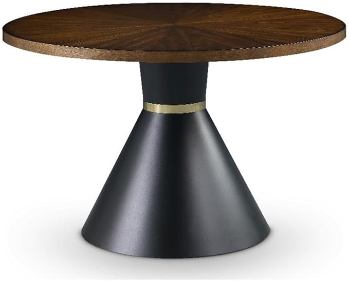 Meridian Furniture 742-T Sheridan Collection Modern | Contemporary Brown Ashburl Wood Veneer Top Dining Table with Matte Black Metal Base and Gold Metal Band, Brown, 48" W x 48" D x 30" H