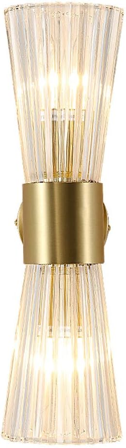 Mid-Century Modern Wall Lights with Crystal Glass Shade, 2-Light Glass Bathroom Vanitys Lights Gold Wall Sconces, Indoor Up Down Wall Mounted Lamps for Living Bedroom Hallway Hardwired