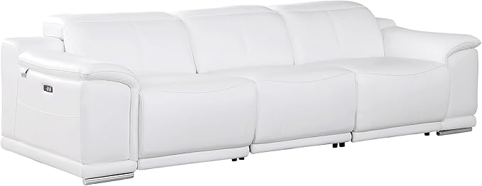 BlackJack Furniture Venice Top Grain Italian Leather Recliner 5 Seater 4 Power Reclining Seater 2 Piece Sofa Set with Adjustable Headrests Modern Seating Sofa and Loveseat for Living Room , White